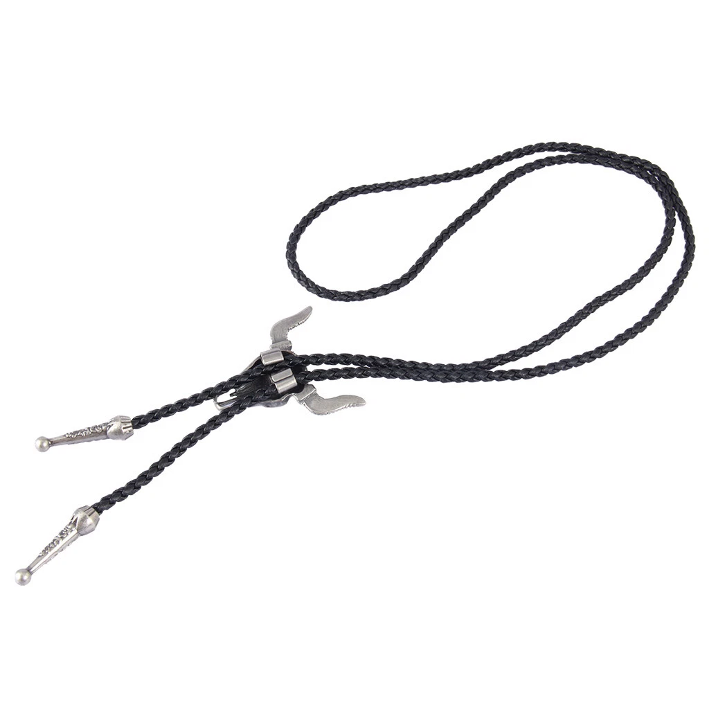 Fashion Western Longhorn Cow Skull Leather Bolo Tie Necktie Antique Silver