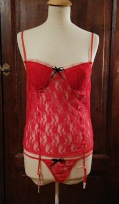 Bustier Wespe Strumpfhalter und String Gr. S rot sexy Dessous neu