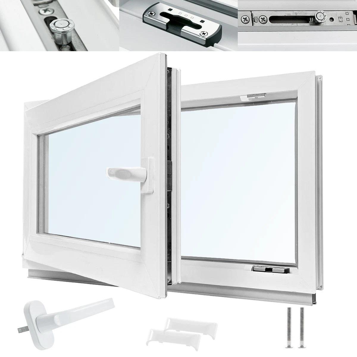 Ventana de sótano ventana de plástico 2x y 3x TODOS LOS TAMAÑOS blanco basculante giratorio NUEVO