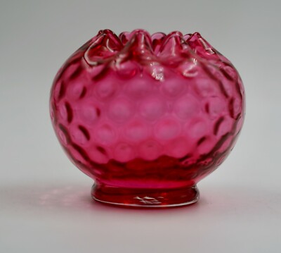 Vintage Fenton Art Glass Cranberry Baby Coin Polka Dot Ruffled Rose ...