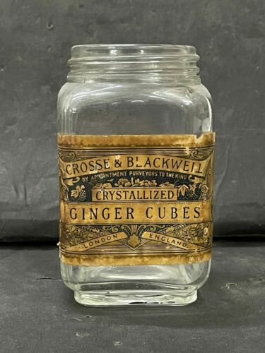 Vintage Ancien CROSSE & BLACKWELL Cristallisé Gingembre Cubes Verre Pot London - Afbeelding 1 van 12