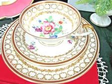 Alka Tea cup and saucer German Trio gold gilt floral pink rose teacup Germany 