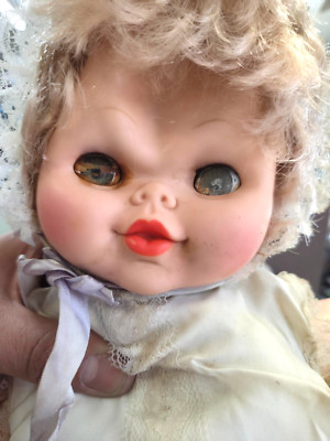 Vintage Doll Wind Up Musical Doll Plays Lullaby-needs TLC or Horror Shop Scare.