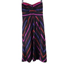 Y2K Guess Striped Strapless Dress Silk Empire Waist ALine Black Womens Small NWT