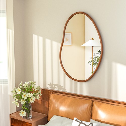 Irregular Wall Mirror Asymmetrical Accent Mirrors Modern Wood Frame Decor Mirror - Picture 11 of 17