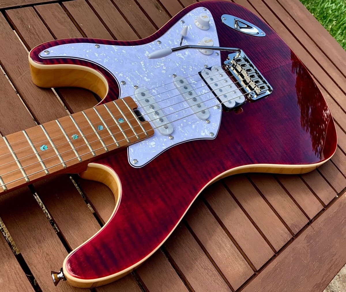 Aria Pro II 714-MK2 FULLERTON Ruby Red Flame Top HSS Guitar Aria Pro II 714-MK2 FULLERTON Ruby Red Flame Top HSS Guitar