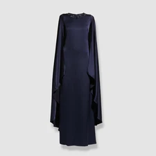 $980 Rickie Freeman for Teri Jon Women's Blue Beaded Cape-Sleeve Satin Size 10