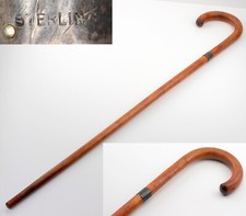 Antique Sterling Band Crook Handle Wooden Walking Stick Cane 34", Light  Strong