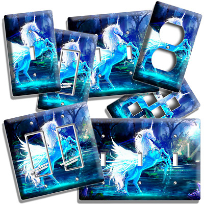 MAGICAL MYTHICAL FANTASY BLUE UNICORN LIGHT SWITCH OUTLET WALL PLATE ART DECOR