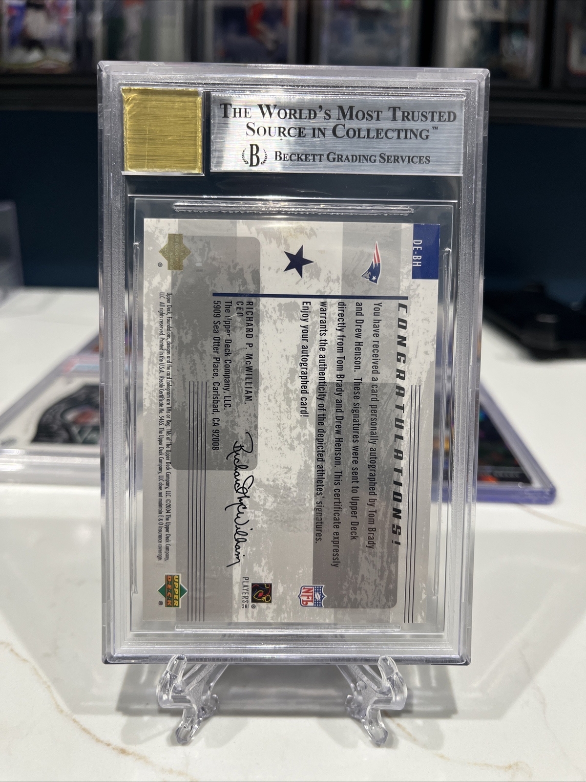 2004 UD Foundations Tom Brady Dual Endorsements Auto 10 BGS 8.5 INVEST HOF pats view 2