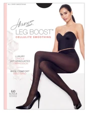 New Womens Hanes Leg Boost Cellulite Smoothing Jet Black Luxury Opaque Tights IJ