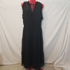Womens Who What Wear Sleeveless Black Chiffon Long Dress Ruffles XL 2XL