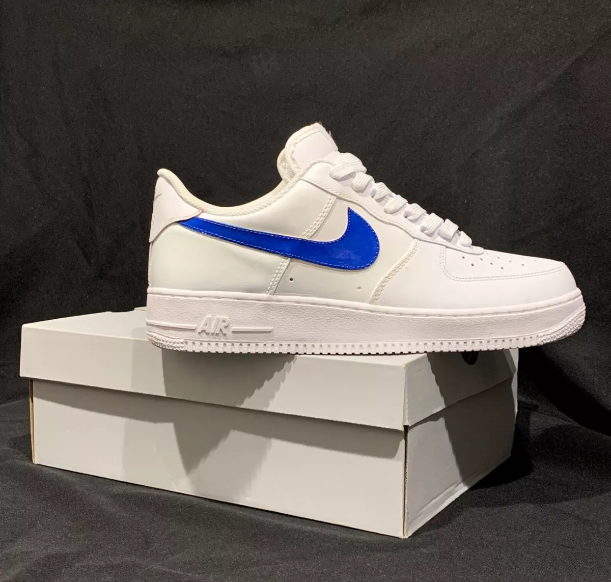 Nike Air Force 1 Low White (BLUE Custom Swoosh) | eBay