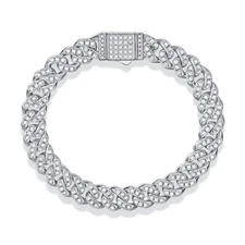 REAL MOISSANITE 8MM Miami Cuban Link Prong Bracelet Unisex 925 Sterling Silver