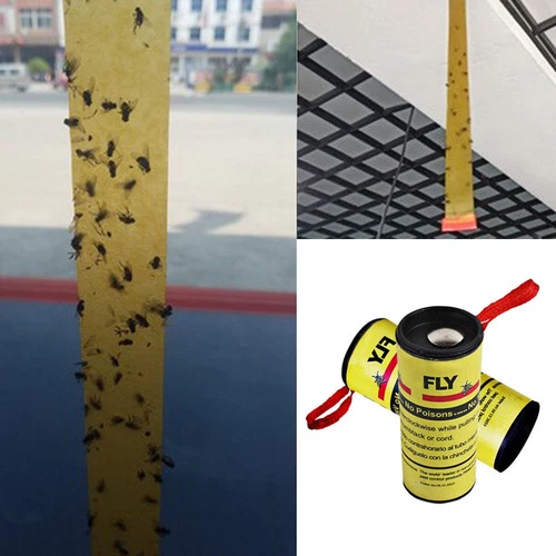 32 Fly Insect Catcher Paper Sticky Glue Bug Trap Killer Strong Roll Tape Strip - Bild 6 von 17