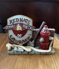 Red Hats Of Courage Beyond The Call Fire Hydrant Figurine To Honor Firefighter