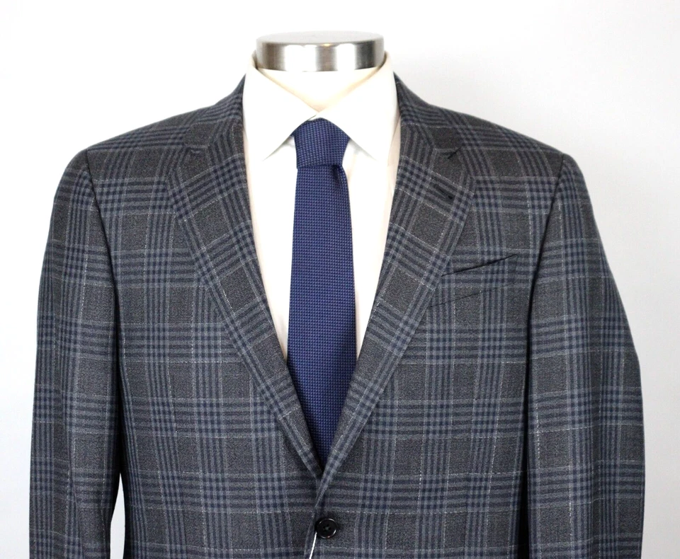 $1295 Armani Collezioni Abrigo Deportivo 40 R Para Hombres Gris Lana A Cuadros Seda Blazer Nuevo Foto 3 de 4