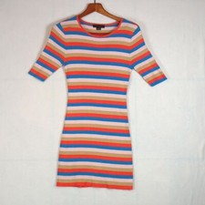 Sanctuary Act Natural Striped Ribbed Bodycon Mini Dress M