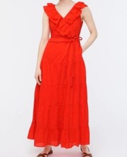J Crew Ruffle-Front Maxi Dress With Braided Belt Orange Sz 8 NWT *READ*