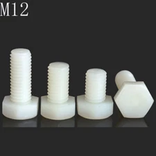 M12 x 1.75 12mm DIN 933 White Plastic Nylon Hexagon Head Cap Set Screws / BOLT