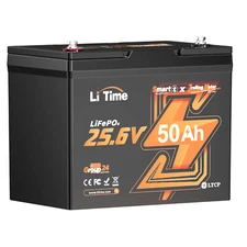 LiTime 24V 50Ah TM Bluetooth LiFePO4 Lithium Battery For 70-100lb Trolling Motor