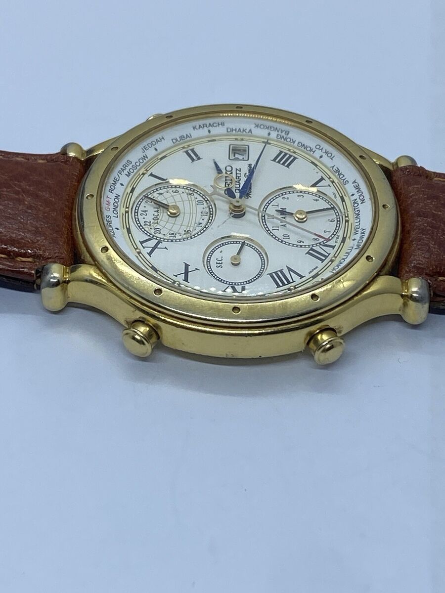 Vintage Seiko World Timer Gold Tone Men's Watch Ref. 5T52 Vintage Seiko World Timer Gold Tone Men's Watch Ref. 5T52