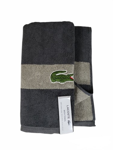 【 Lacoste】 Bath Towel 100% Cotton 30" x 52" Charcoal Gray Big Crocodile Logo 🐊 - Picture 2 of 7
