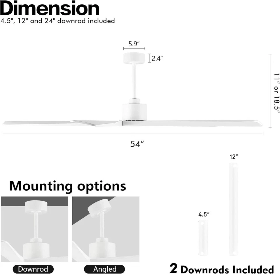 54" White DC Ceiling Fan No Light, Solid Wood Blades, 6-Speed Remote, Quiet 🪵❄️ - Image 2 of 4