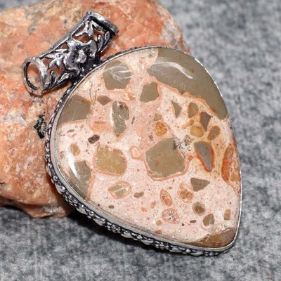 925 Silver Plated Chunky Asteroid Jasper Pendant Gemstone Size 2.1'' GW