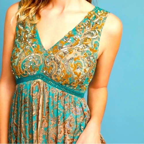 Anthropologie Ranna Gill Beaded Paisley Maxi Dress sz 12 - Picture 1 of 12