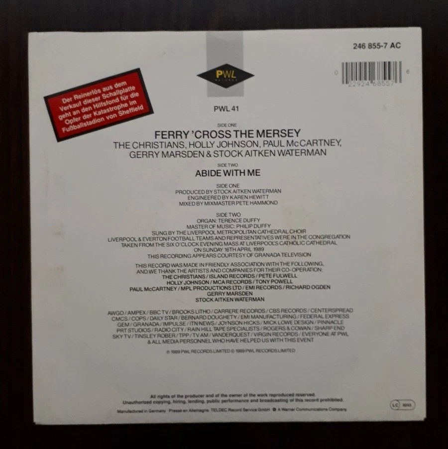 HILLSBOROUGH Single Ferry 'Cross the Mersey, Christians, McCartney, PWL Empire. - Bild 2 von 4