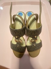 Michael Kors Logo Strappy Sandals Brown Gold Metal Accents Buckle Women 6.5