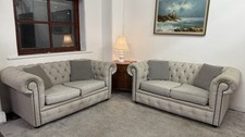 Grey 2 + 2 Seater Chesterfield Fabric Sofas FREE DELIVERY