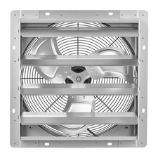 Uimoso 16-Inch Wall-Mounted Exhaust Fan with Automatic Louvers, Silver Steel