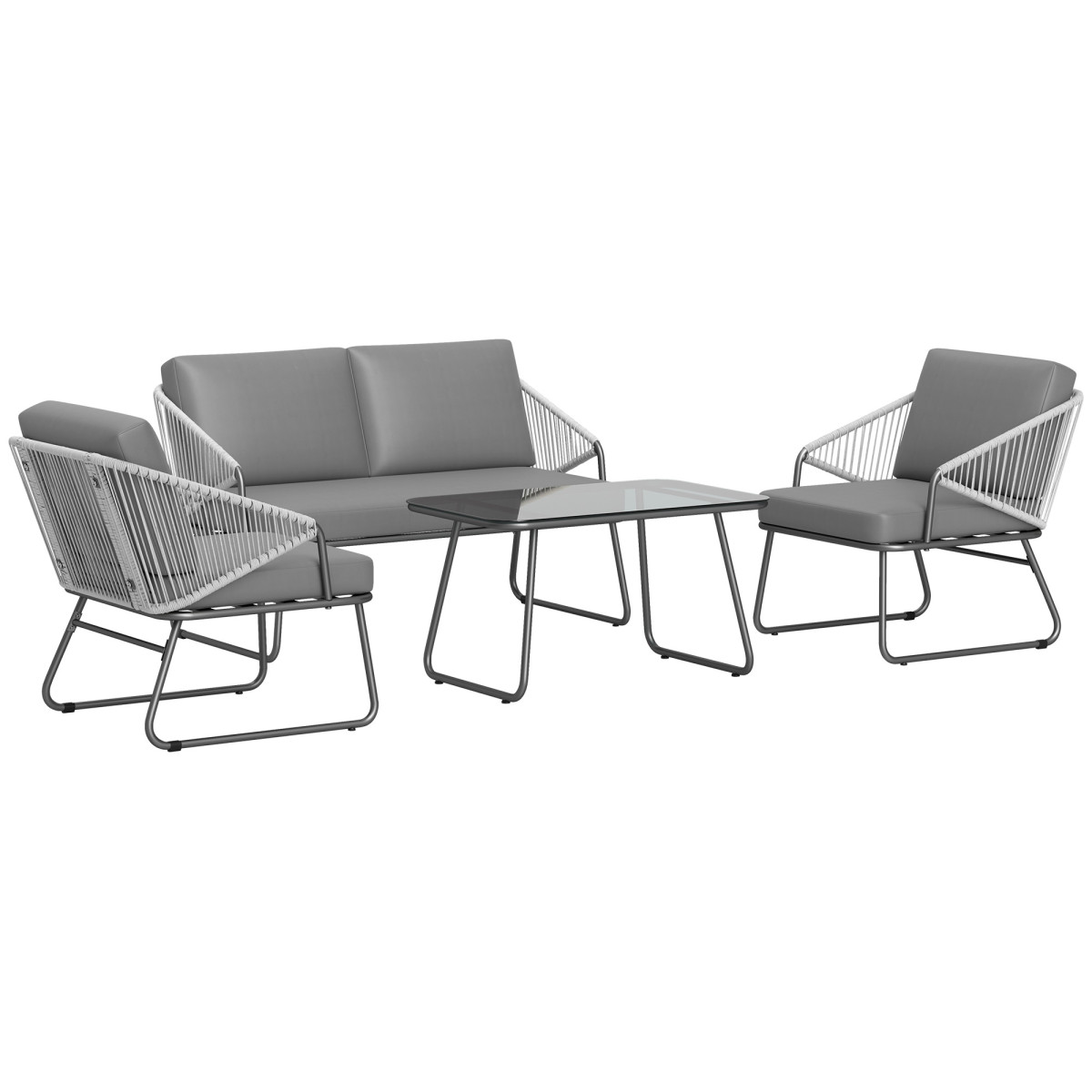 Outsunny 4 Piece Rattan Sofa Set Grey Steel Plastic - Image 2