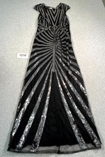 FUNDAISY Maxi Dress Womens Small Black Silver Sequins Round Neck Formal Gown