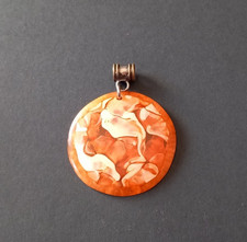 Round Pendant Necklace with Orange Swirl Design
