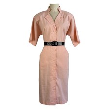 Vintage 1980's Pink Cotton Shirtwaist Wiggle Dress by Creme | Size M
