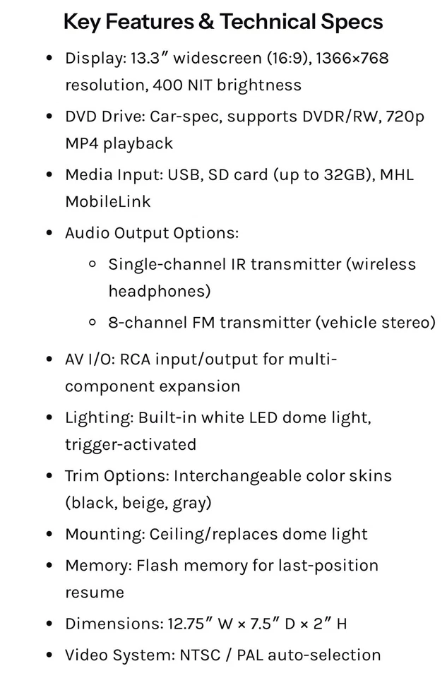 PMD-143H | Ceiling Mount DVD Overhead with 14.3" LCD/MobileLink Power Acoustik - Image 2 of 4