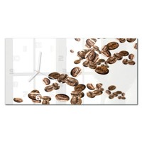 Glasuhr Aus Glas Wanduhr Im Querformat Kaffeebohnen WeißE Zeiger 60X30 Cm