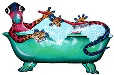 Metal Gecko In Bath Wall Art Handmade In Haiti By Street Artists, Gift Idea
