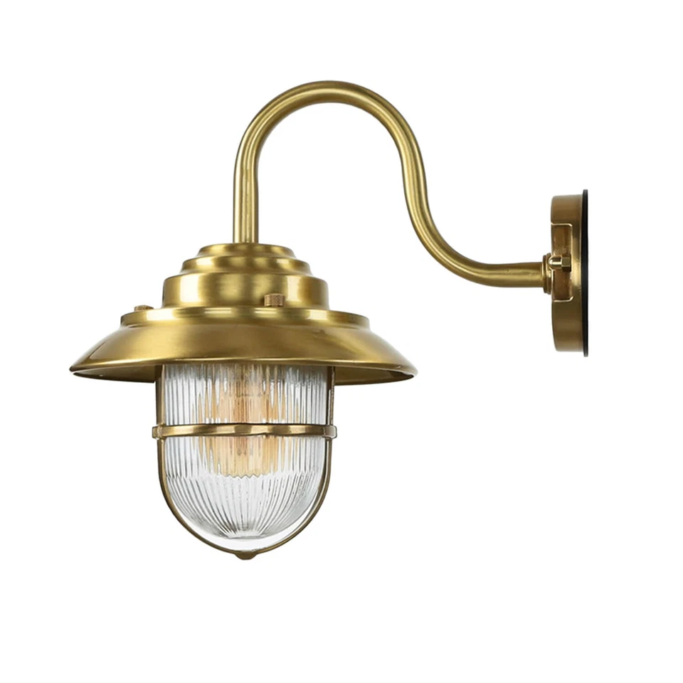 Maritime Außen Leuchte Messing Riffelglas IP64 rostfreie Wand Lampe Balkon Hof - Bild 4 von 4