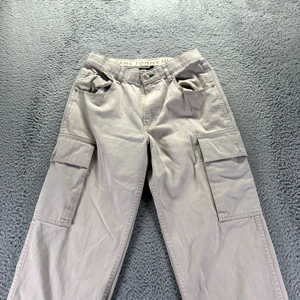Vintage Tommy Hilfiger Jeans Mens 30x32 Beige Cotton Straight Leg Cargo Workwear - Image 2 of 4
