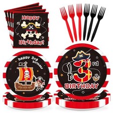 96Pcs Pirate 3rd Birthday Party Decorations for Boys, Serve 24