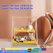 2-Tier Wooden Cat Hammock Bed Wide Sturdy for Indoor Small Pet Cage Swing Bed