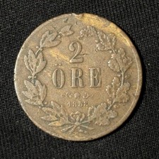 1858 Sweden 2 Ore Coin  