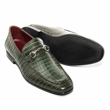 SIGOTTO UOMO Crocodile Print Green Leather Loafer (13)