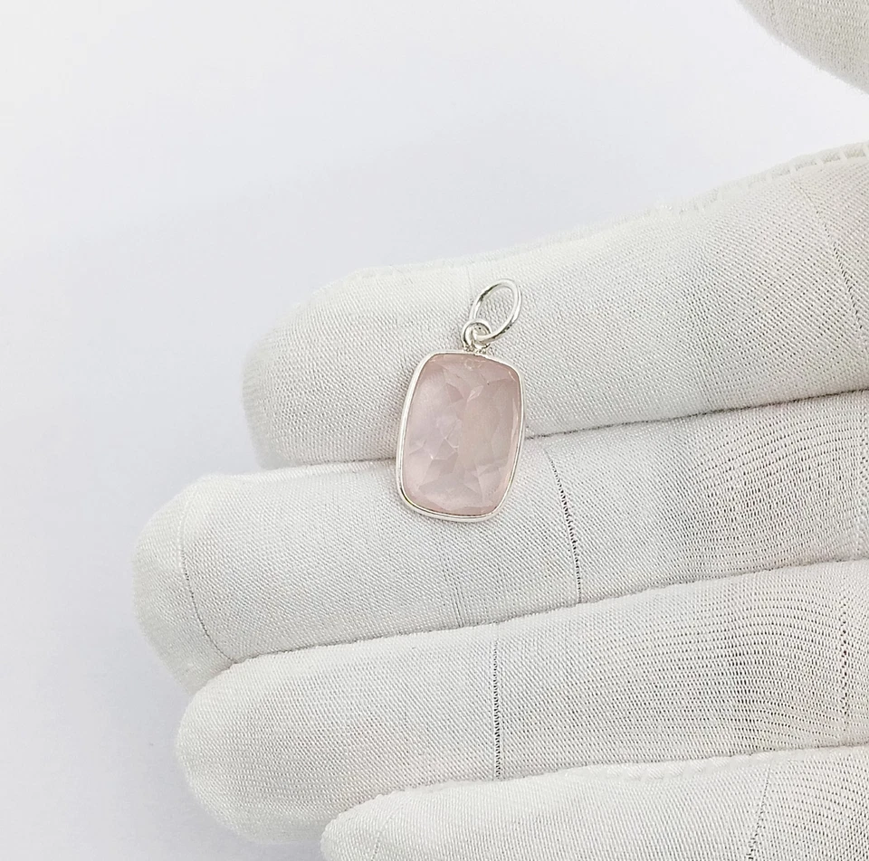 Sterling Silver Rose Quartz Charm Pendant: 925 Stamp Handmade charm - Image 3 of 4