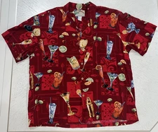 Paradise Found Hawaiian Shirt Vintage Men XL Red Cocktails Short Sleeve Stylish
