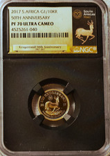 2017 SA Gold 50th Krugerand PR 70 Privy mark 1/10oz Low Mintage